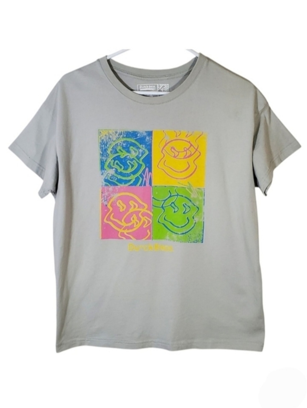 2378 * Dutch Bros Womens Colorblock Stylized Smiley Face Tee Gray Size L